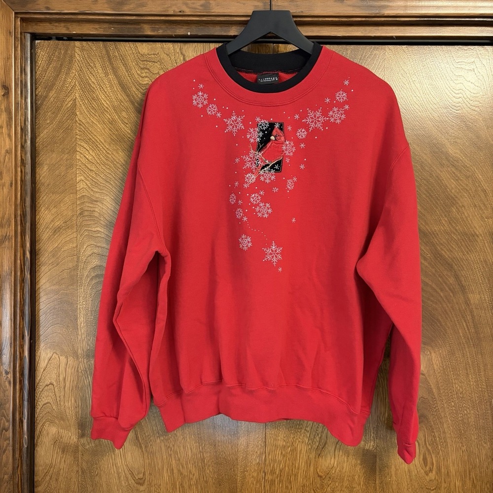 VTG 2XL Ugly Christmas Sweatshirt Cardinal Gems Sparkle Cottage Grannycore 90s
